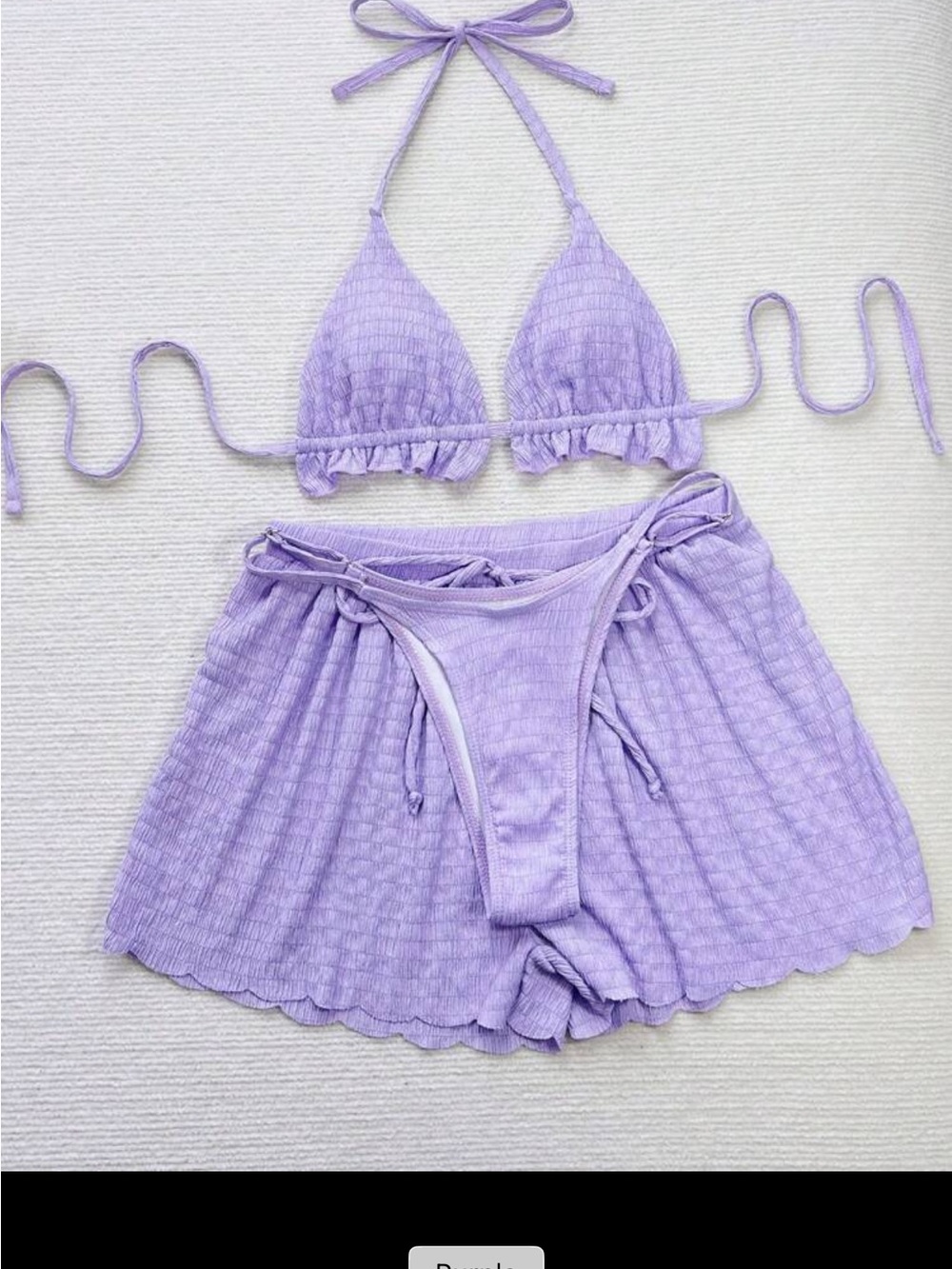 SHEIN Lavender Ribbed Triangle Bikini Set with Skirted Shorts